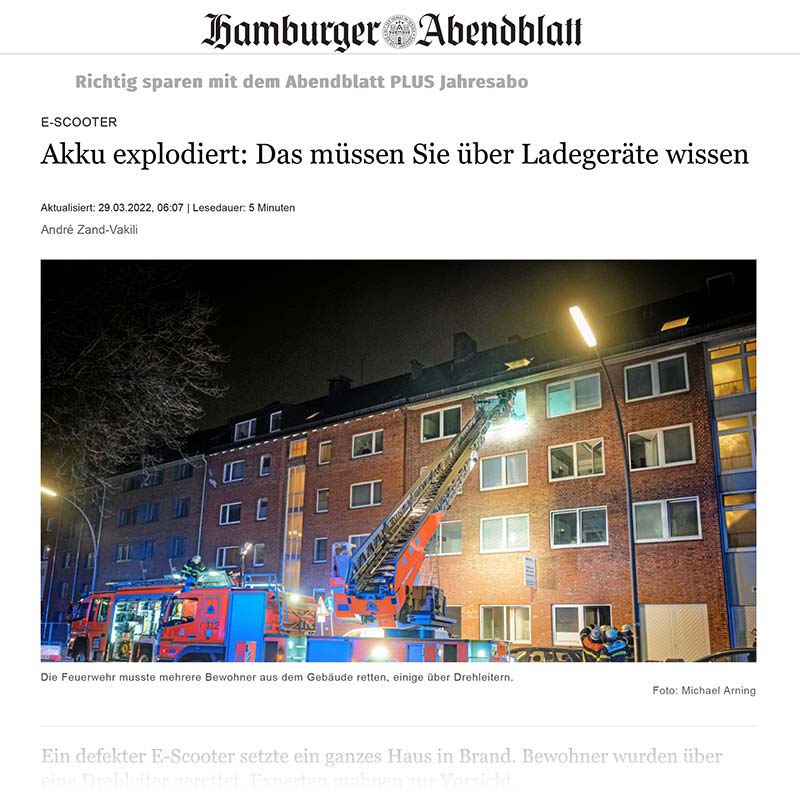 Hamburger Abendblatt: E-Scooter-Akku explodiert